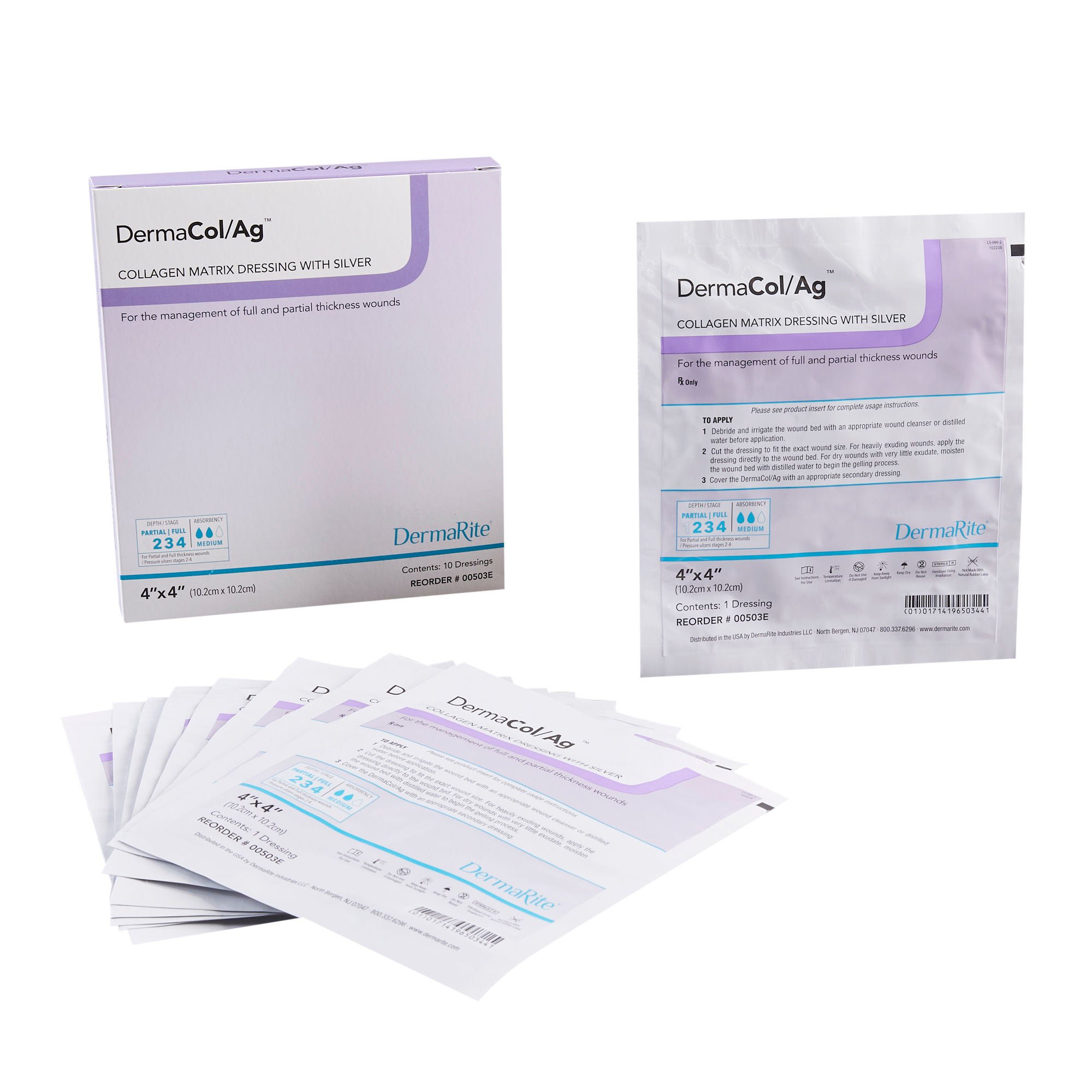 DermaCol/Ag™ Silver Collagen Dressing, 4 x 4 Inch