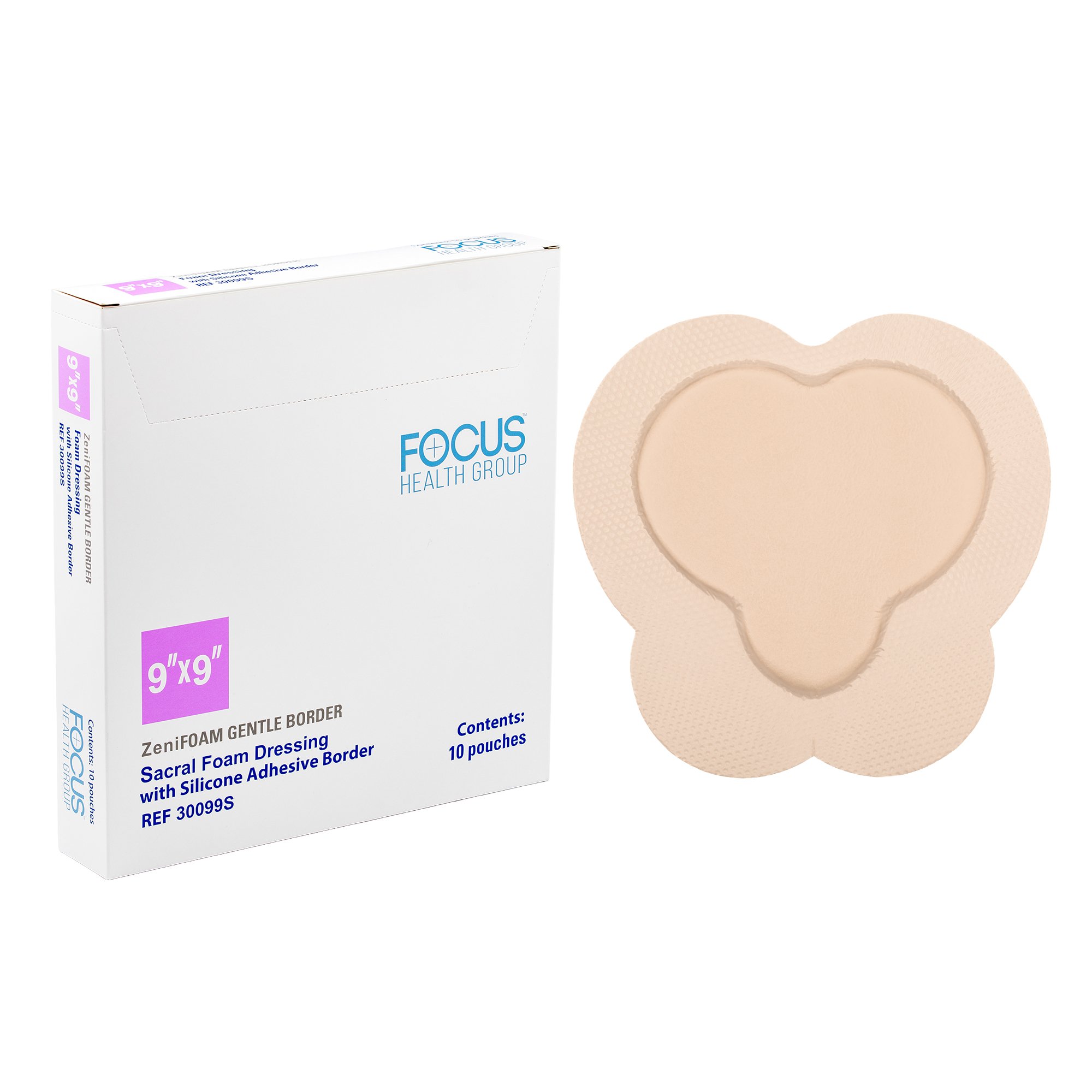 Focus Health Group DRESSING, ZENIFOAM GENTLE BORDER SACRAL 9X9" (10/BX)