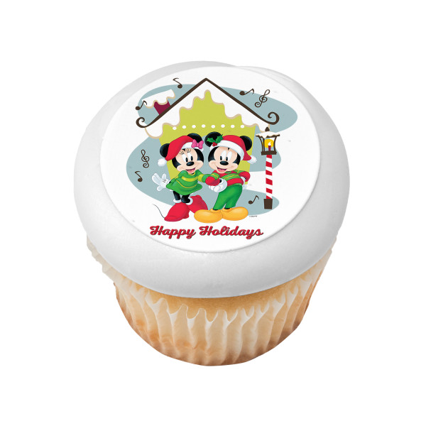 Mickey Mouse and Minnie Mouse Happy Holidays PhotoCake® Edible Image®