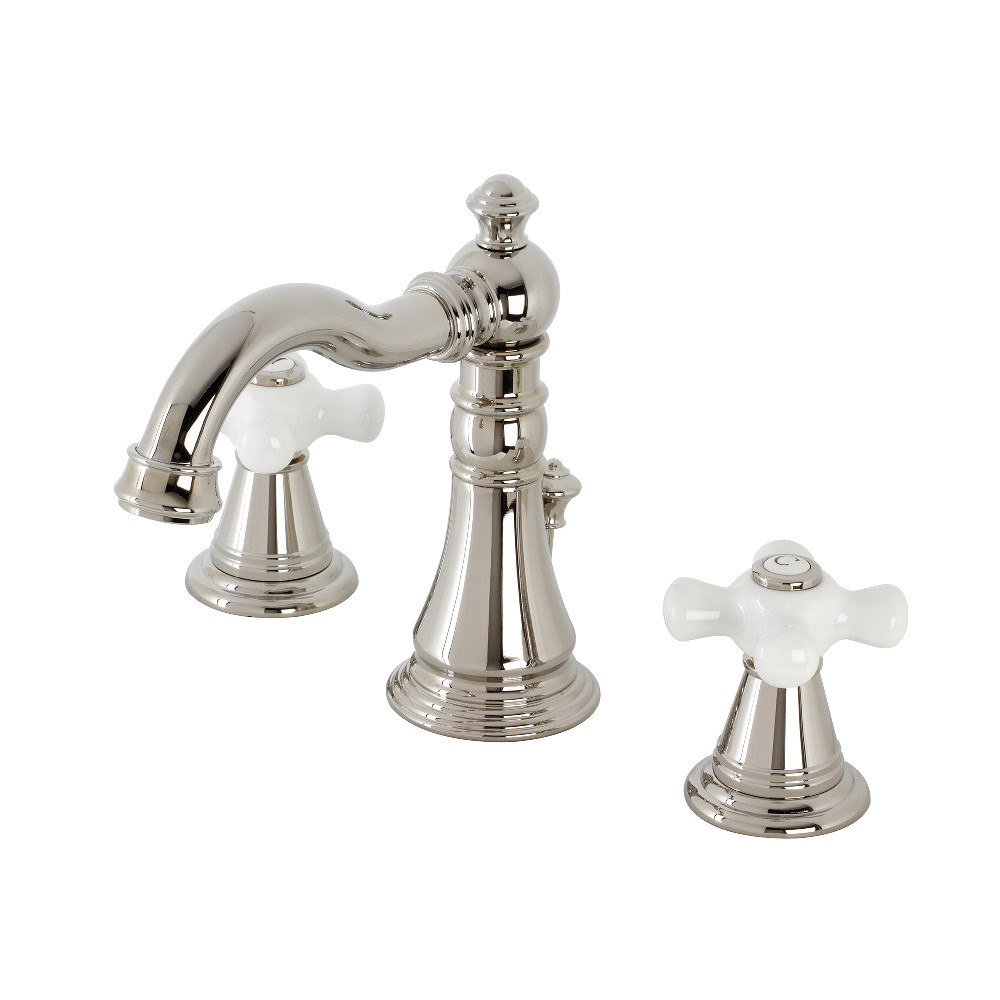Two-Handle 3-Hole Deck Mount Widespread Bathroom Faucet with Brass Pop-Up, Polished Nickel with 5 Finish Options