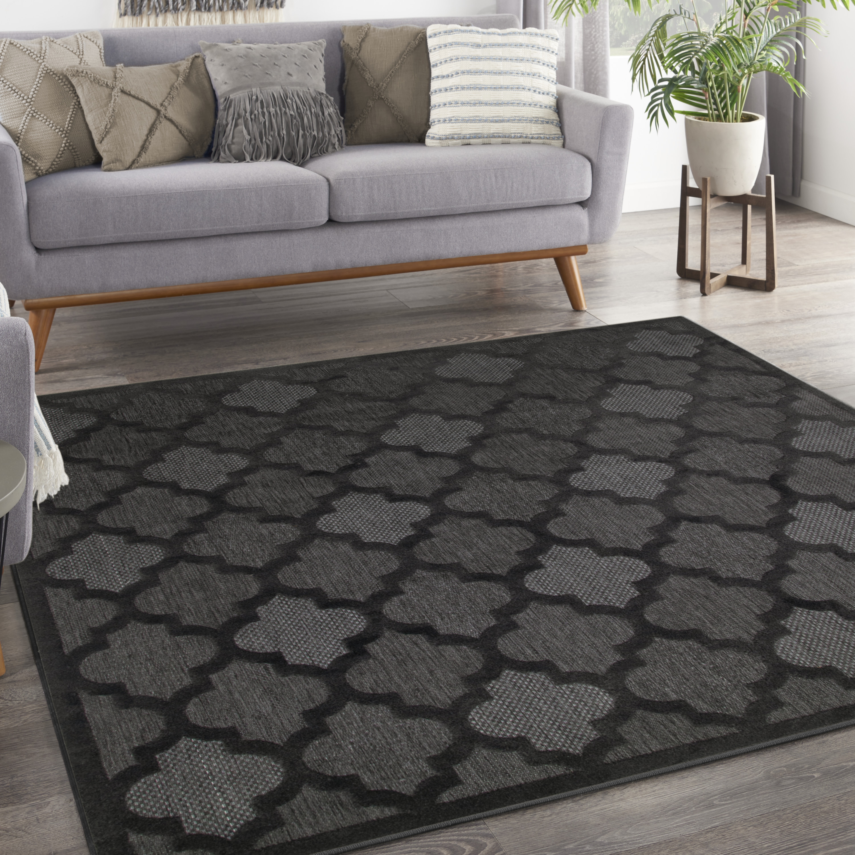 Nourison Easy Care 9' x Square Charcoal Black Modern Rug