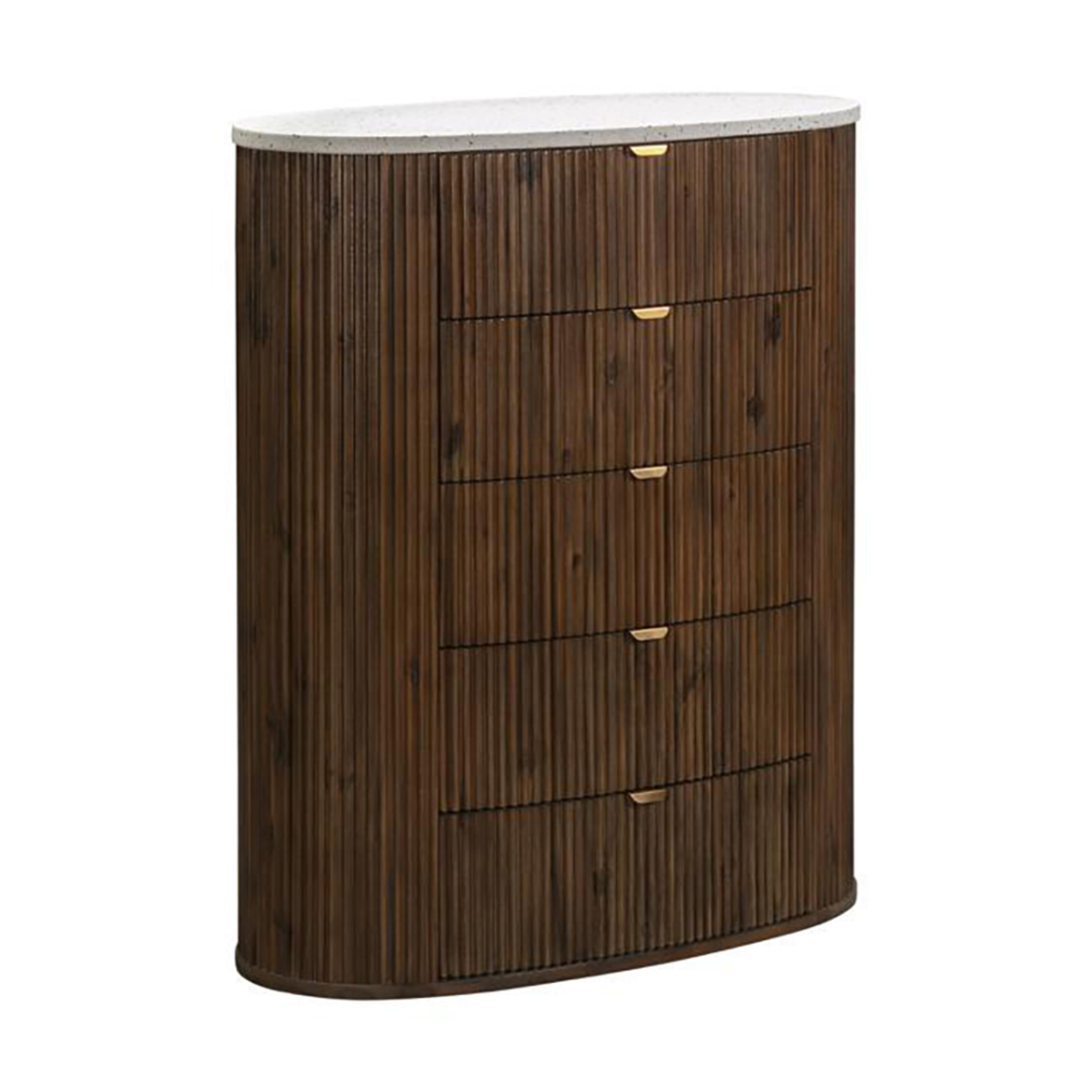 Product image of the Razzo Tallboy (5 Drawer), Madera Oak from Forty Winks