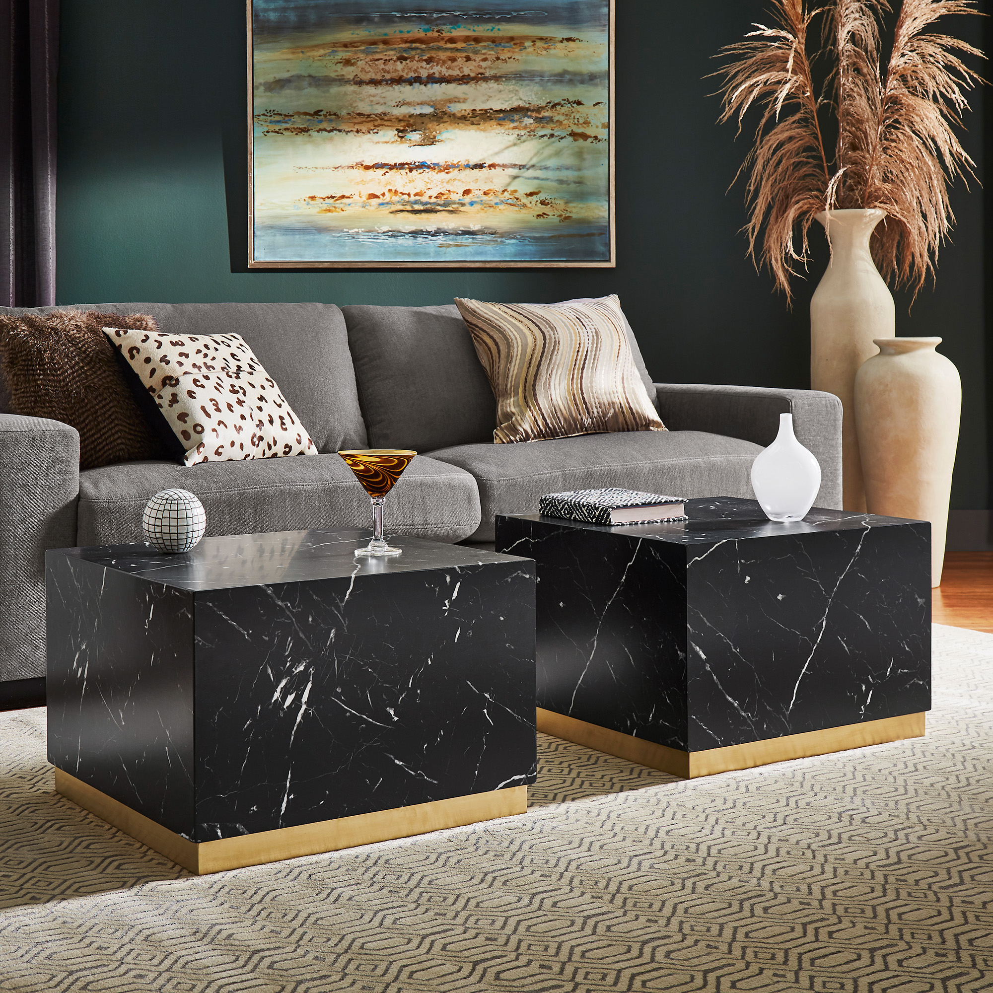 Faux Marble Coffee Table with Casters