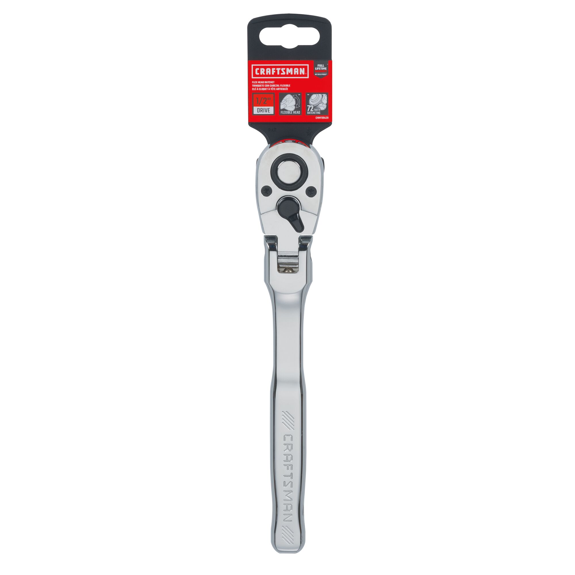 Profile of 72 tooth half inch drive quick release flexible head standard ratchet.