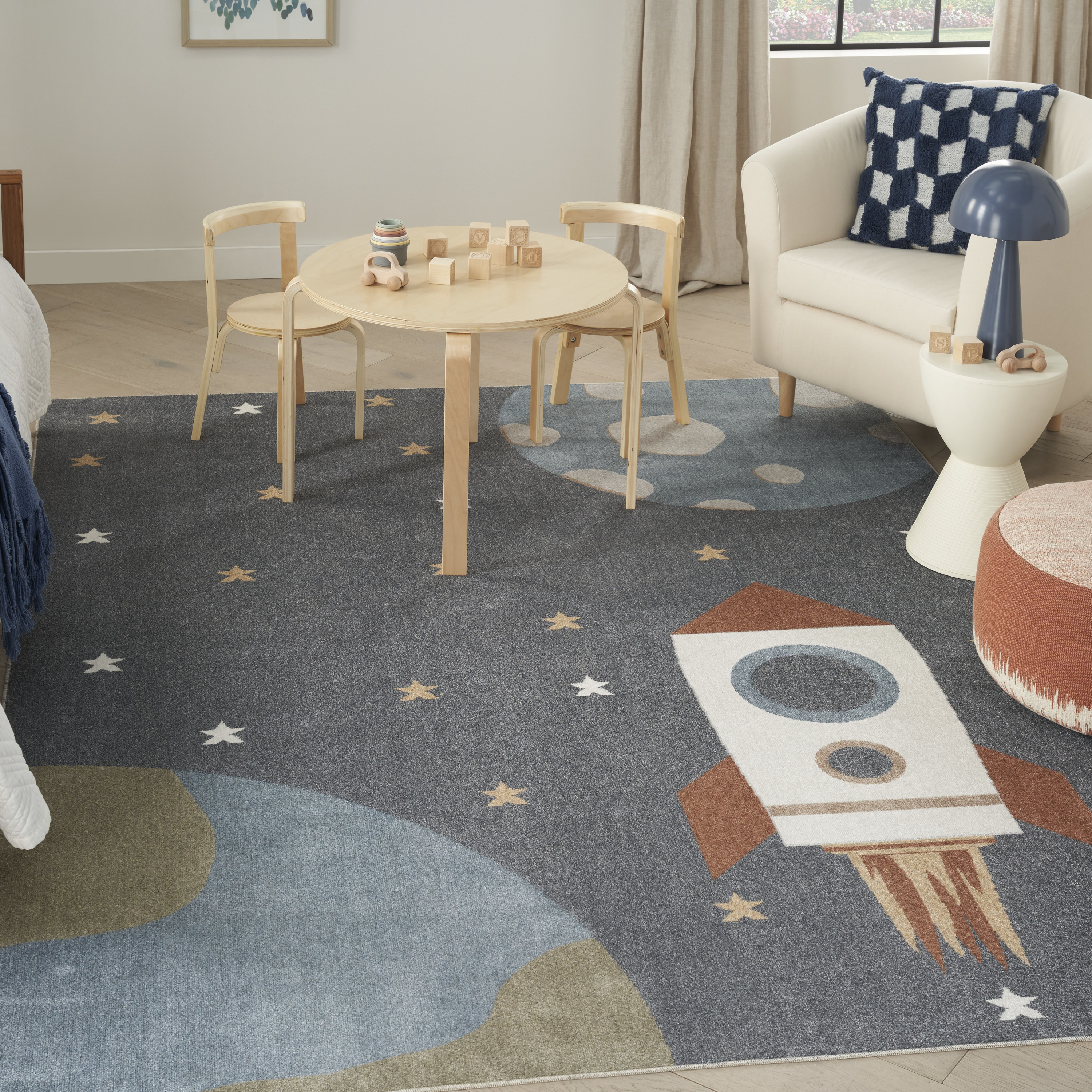 Nourison Astra Machine Washable 6'7" x 9' Sky Blue Kids Indoor Rug