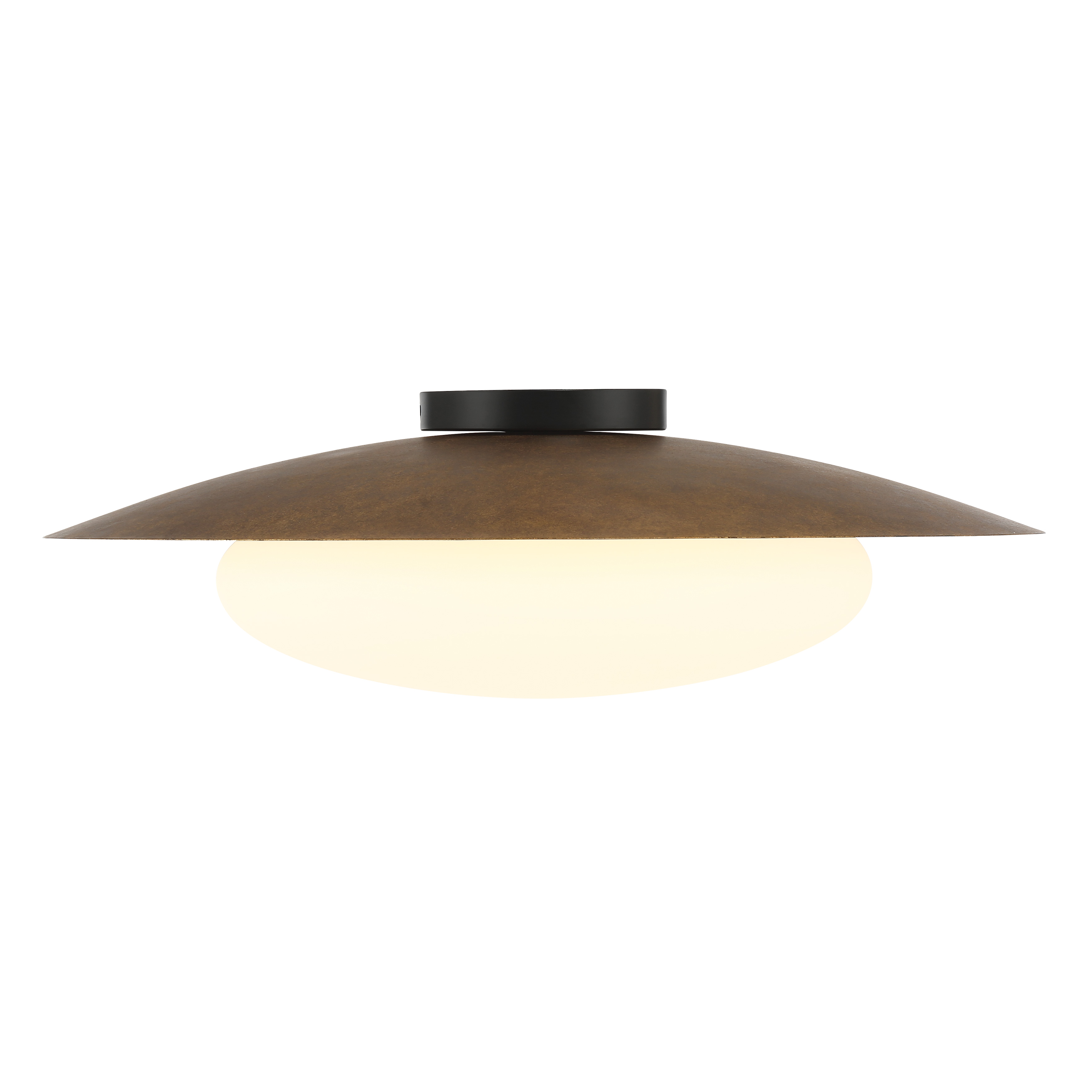 The Zinola 18" flush mount combines sophisticated Halcyon Gold finish with high-performance LED technology. Its etched opal glass diffuses 2415 lumens with exceptional 96 CRI for true color rendering in compact spaces. - alternate view