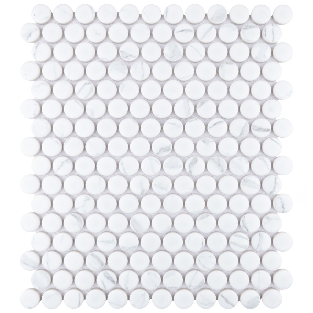 Carrione Penny Matte Carrara 9-3/4 in. x 11-1/2 in. Porcelain Mosaic Tile