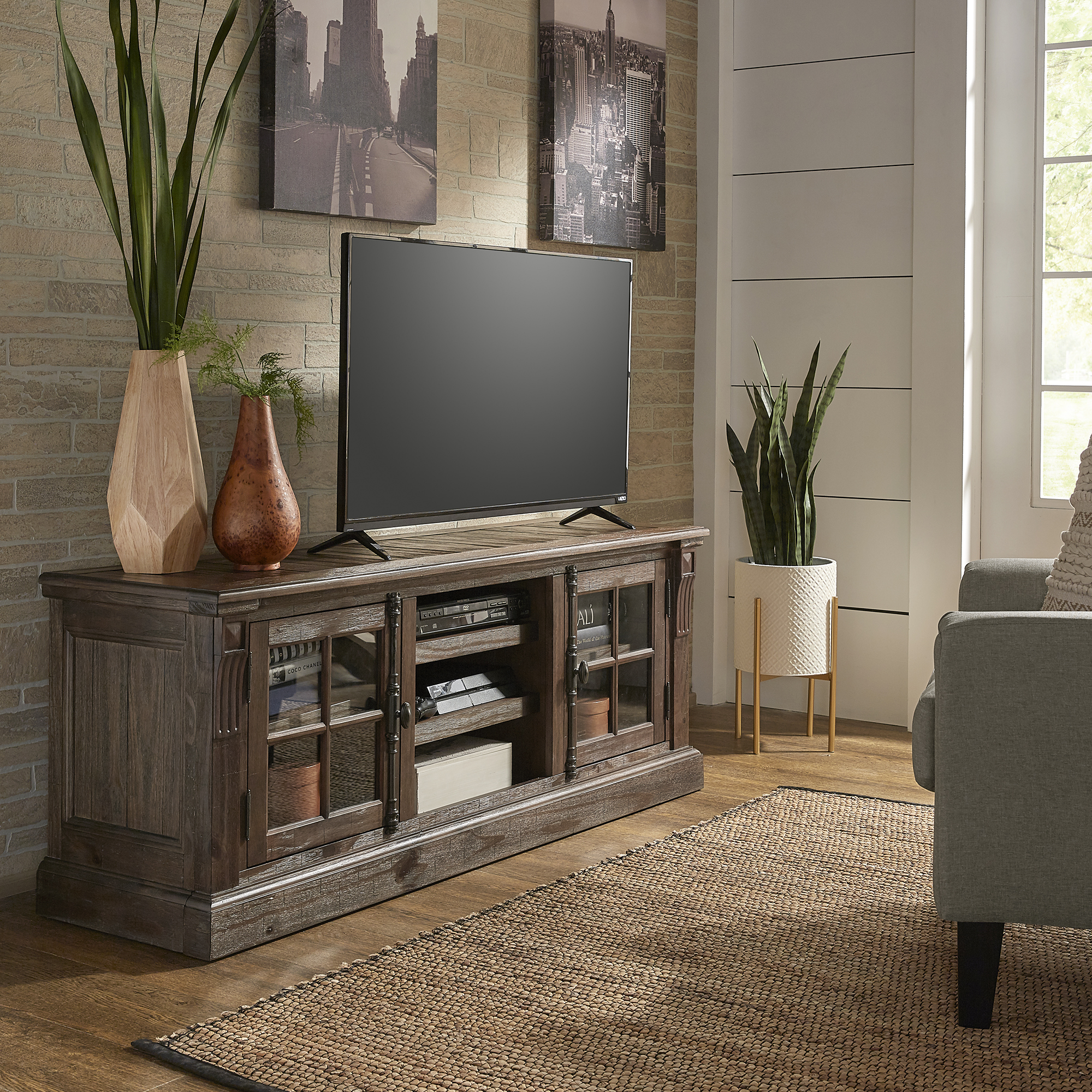 Brown Wire Brushed Finish TV Stand