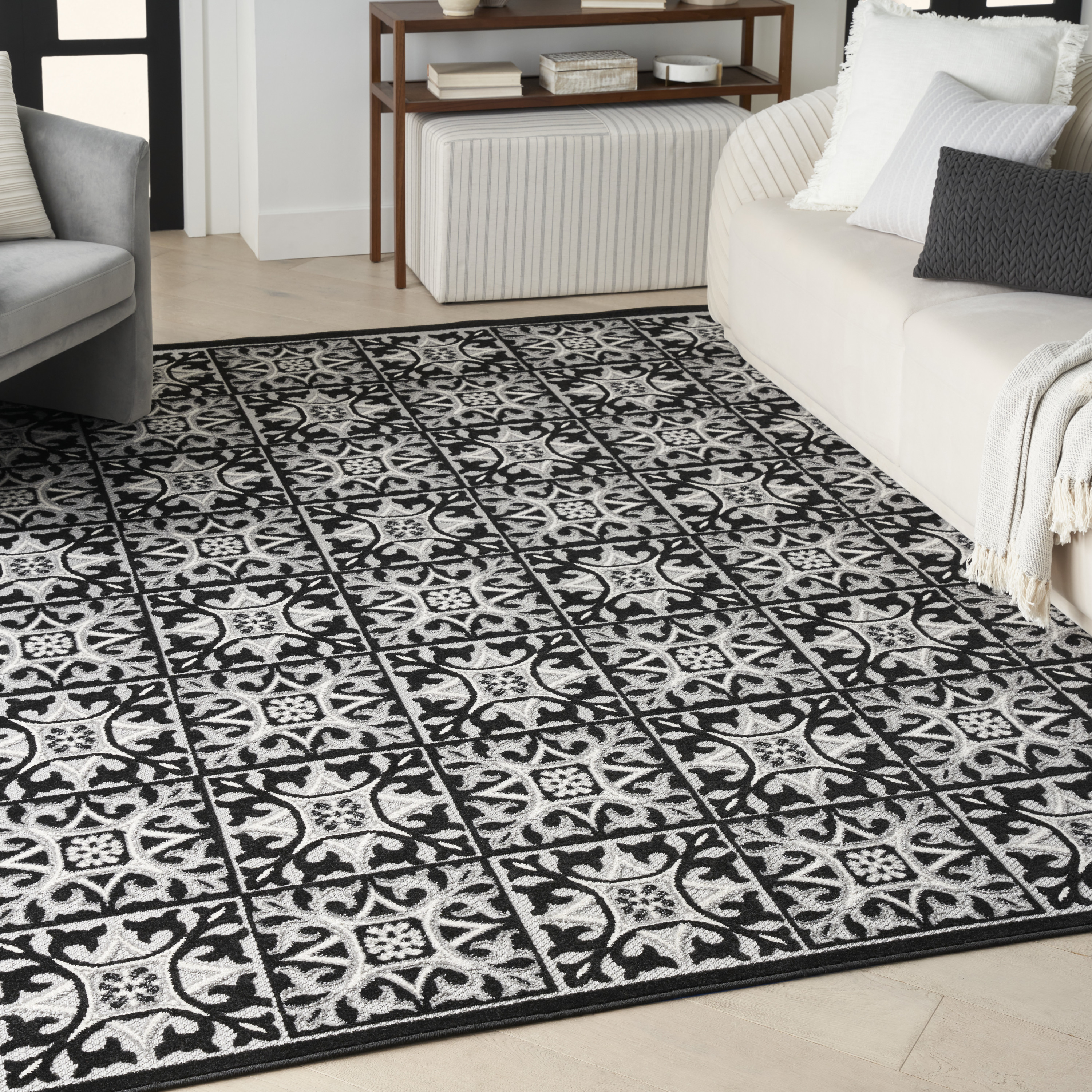 Nourison Aloha 7'10" x 10'6" Black White Contemporary Rug