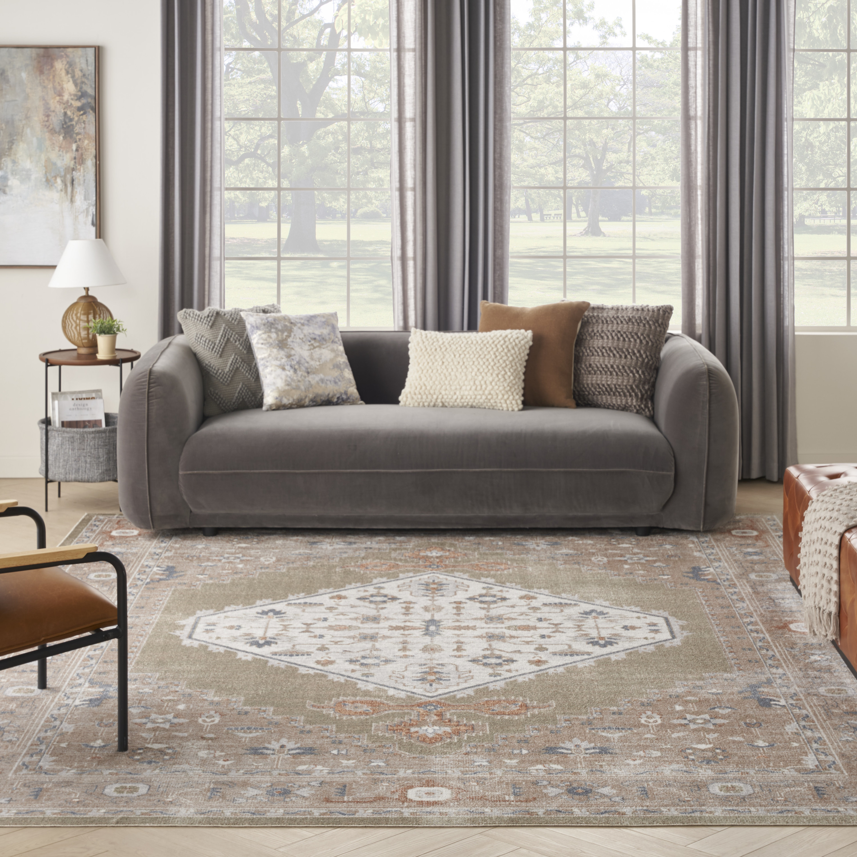 Nourison Astra Machine Washable 7'10" x 10' Sage Multi Vintage Indoor Rug