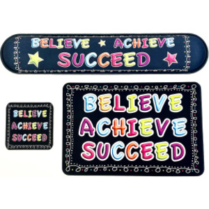 The Original Fun Mat&reg; Computer Desk Mats, Set of 3, (1) Mouse Pad, (1) Keyboard Wrist Pad, (1) Coaster, Believe, Achieve, Succeed, Chalk Loops