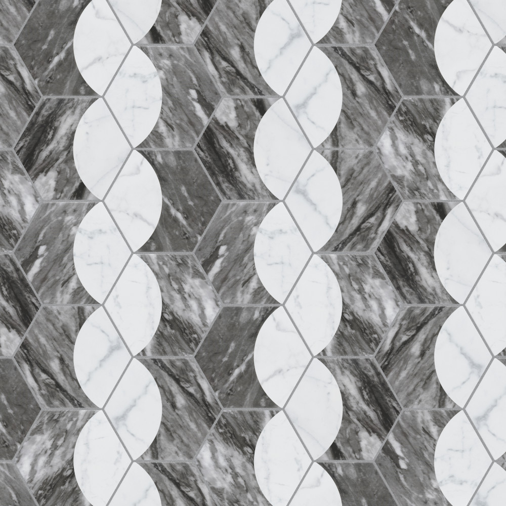 Classico Bardiglio Hex Moon Carrara 7 in. x 8 in. Porcelain Floor and ...