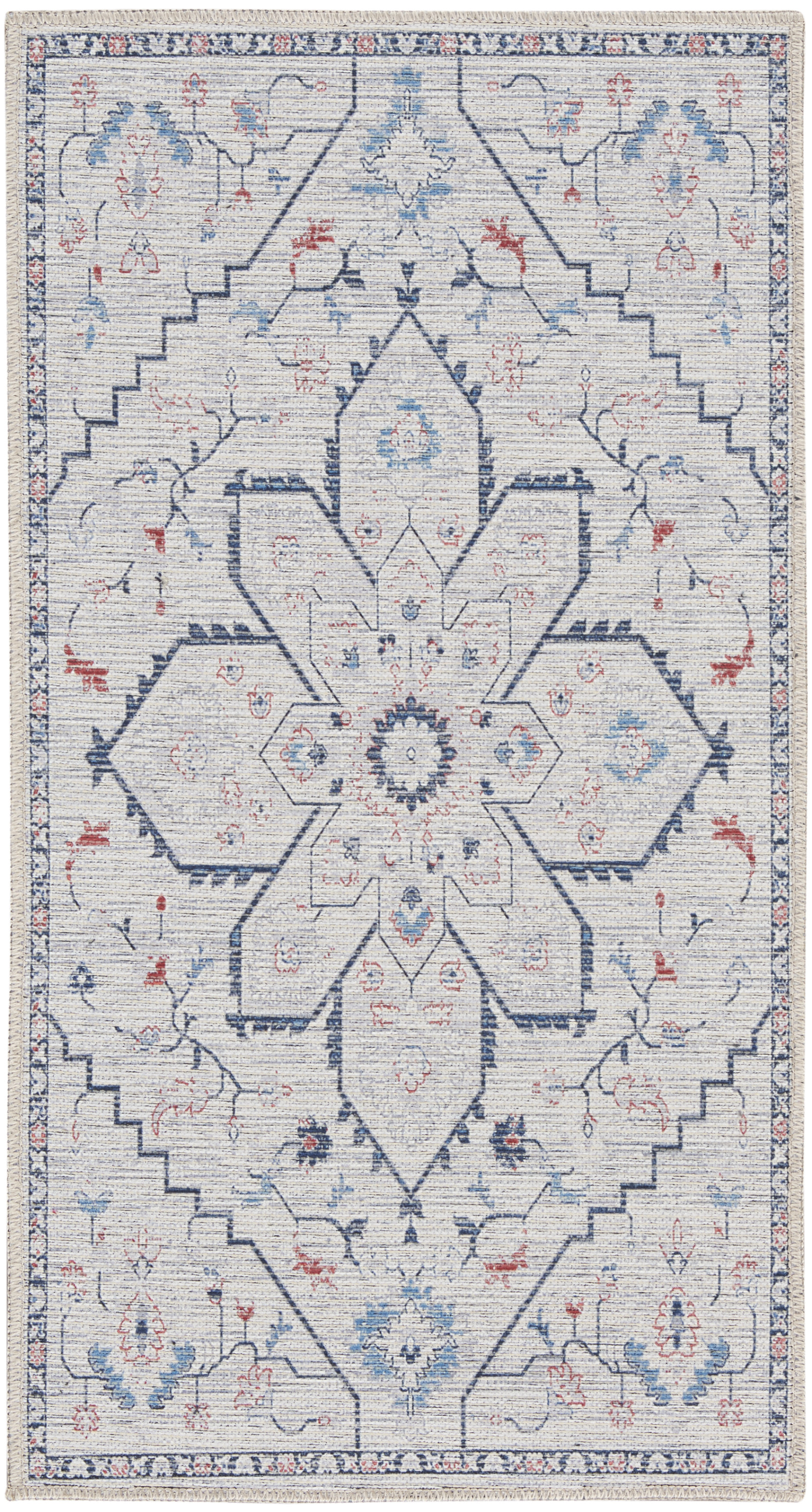Nourison New Concept Washables 2' x 3'9" Ivory Blue Farmhouse Indoor Rug