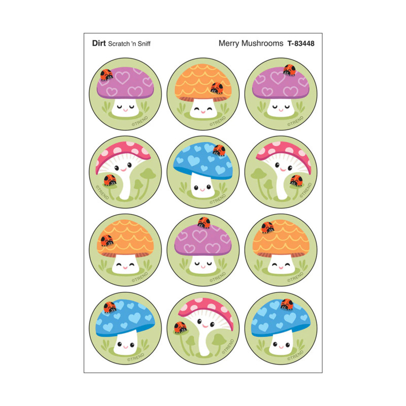 Merry Mushrooms, Dirt scent Scratch 'n Sniff Stinky Stickers®, Pack of 48