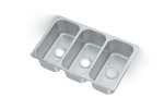 Three-bowl stainless steel self-rimming vending cart drop-in sink
