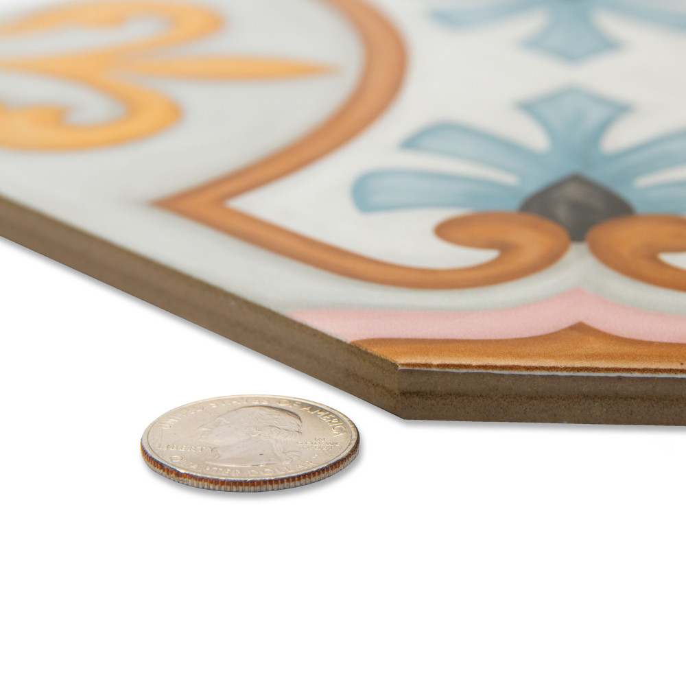 Vaudeville Octagon Deco Diglas with Taco Oliva 7-7/8 in. x 7-7/8 in. Porcelain Floor and Wall Tile