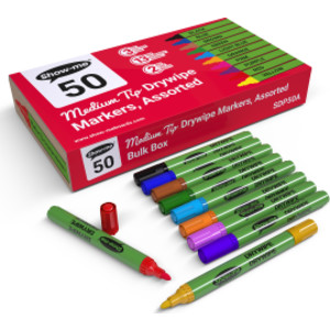 Dry Erase Whiteboard Markers, Medium Tip, Slim Barrel, Assorted Colors, Box of 50