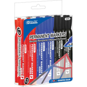 Permanent Markers, Desk Style, Chisel Tip, Assorted Colors, Box of 12