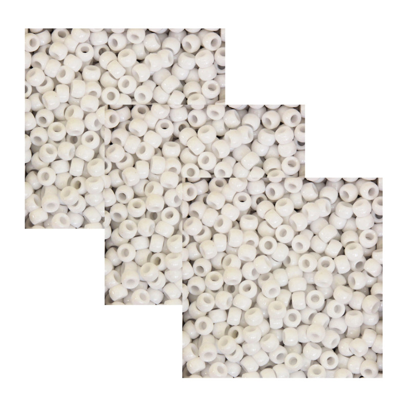 Pony Beads, White, 6 mm x 9 mm, 1000 Per Pack, 3 Packs