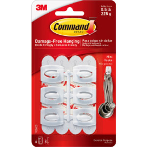 Command&trade; Mini Hooks, White, 6 Count