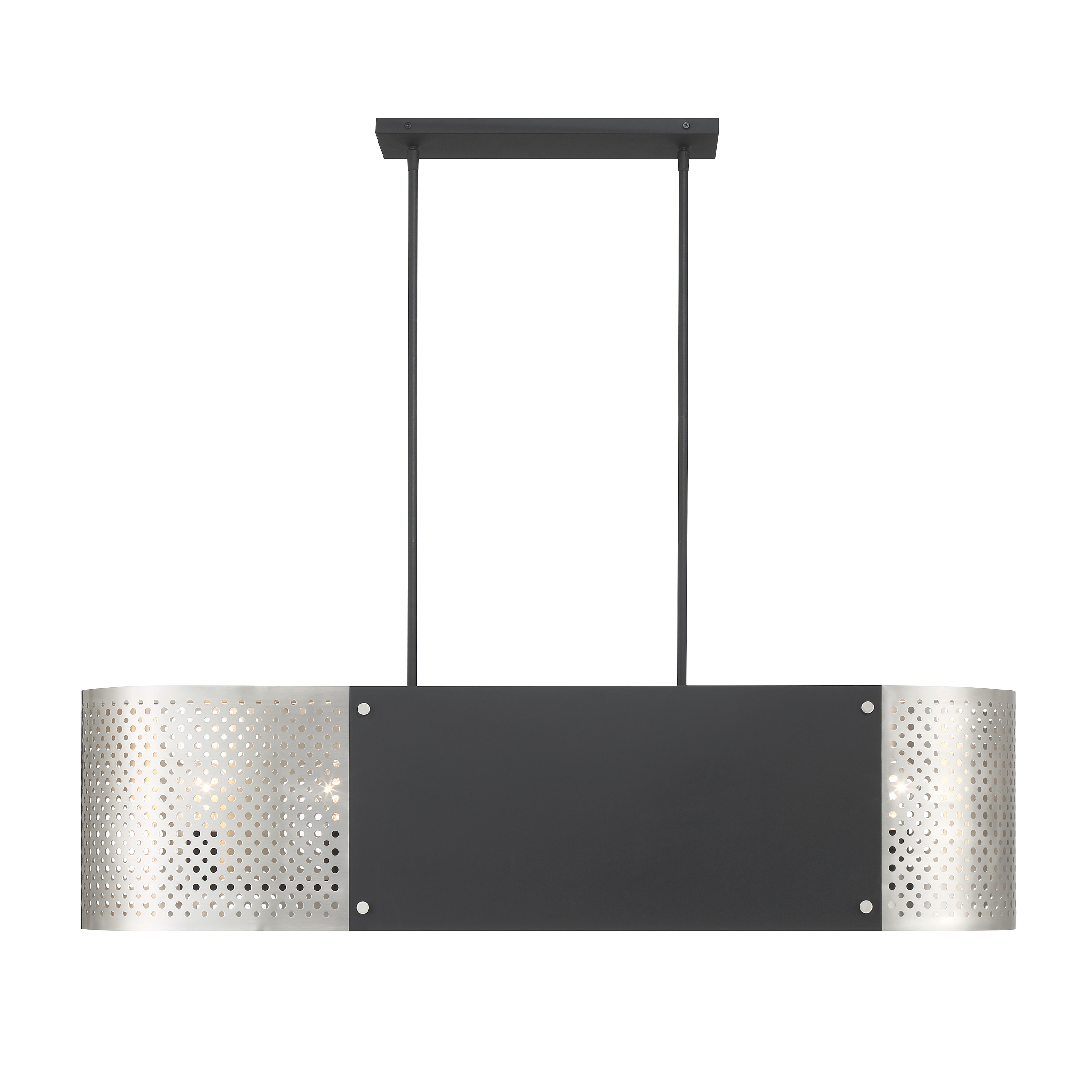 The Noho 6-Light Island Chandelier combines industrial edge with modern sophistication through its distinctive two-tone finish. The 44-inch linear design provides excellent task lighting while making a strong style statement. - alternate view