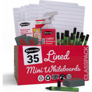 Classpack of 35 x Lined/Plain 8" x 12" Lapboards, with Pens, Erasers, Cleaner