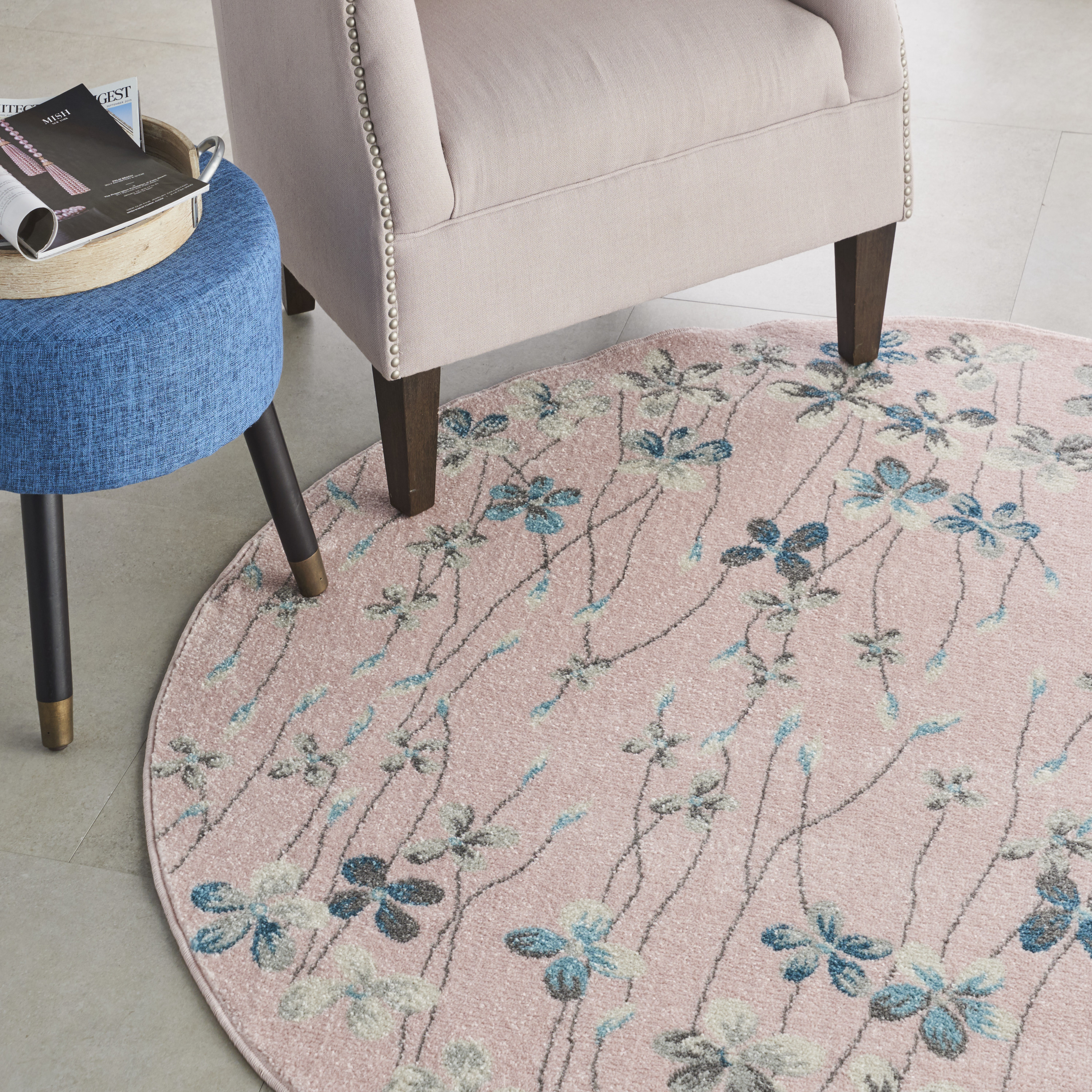 Nourison Tranquil 5'3" x Round Pink Contemporary Indoor Rug