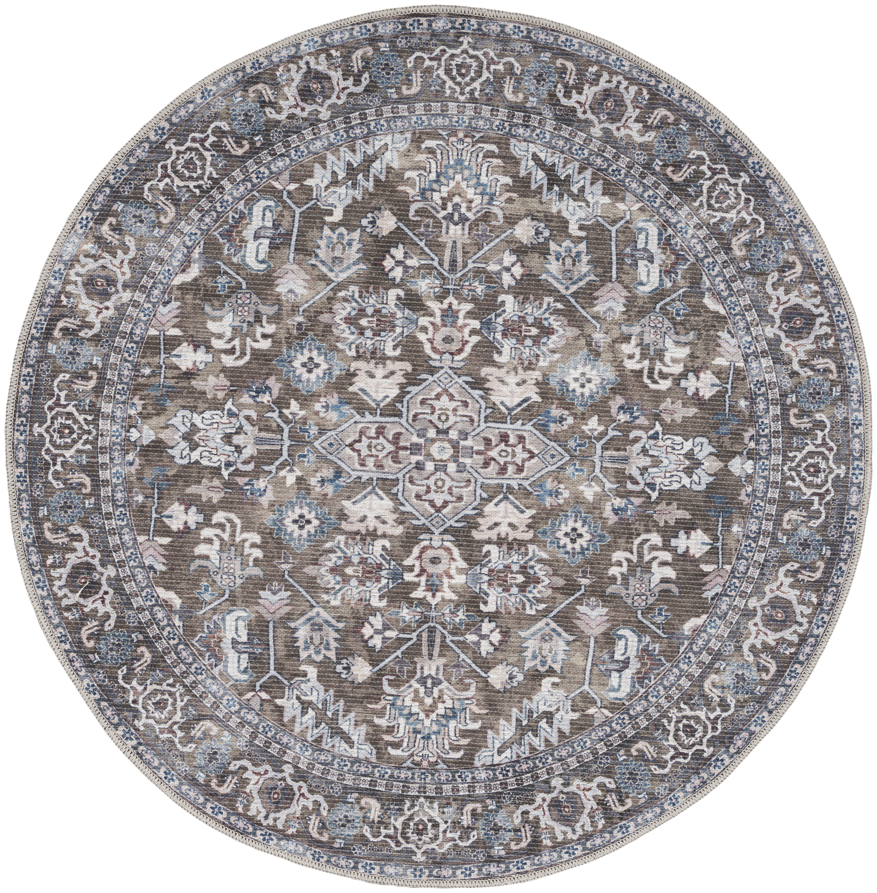 Nourison New Concept Washables 4' x Round Olive Ivory Vintage Indoor Rug
