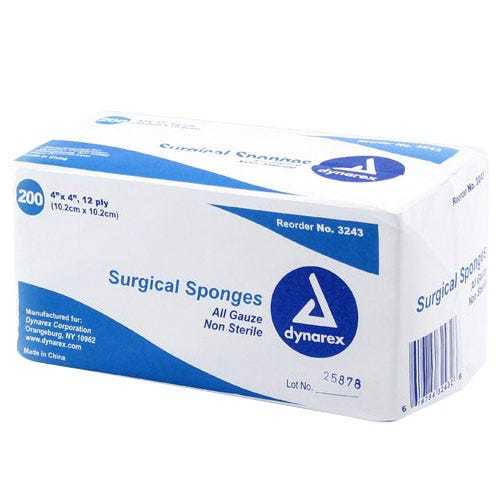 All Gauze 4" x 4", 12ply, Non Sterile, 200/Pk