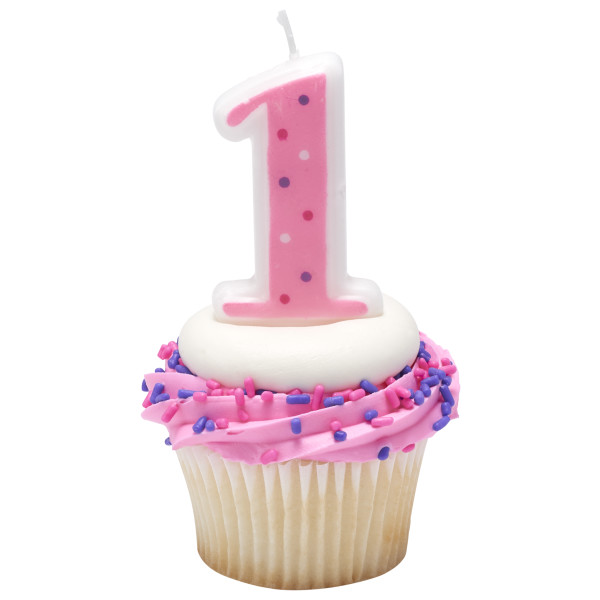 First Birthday Pink Dots Numeral Candles