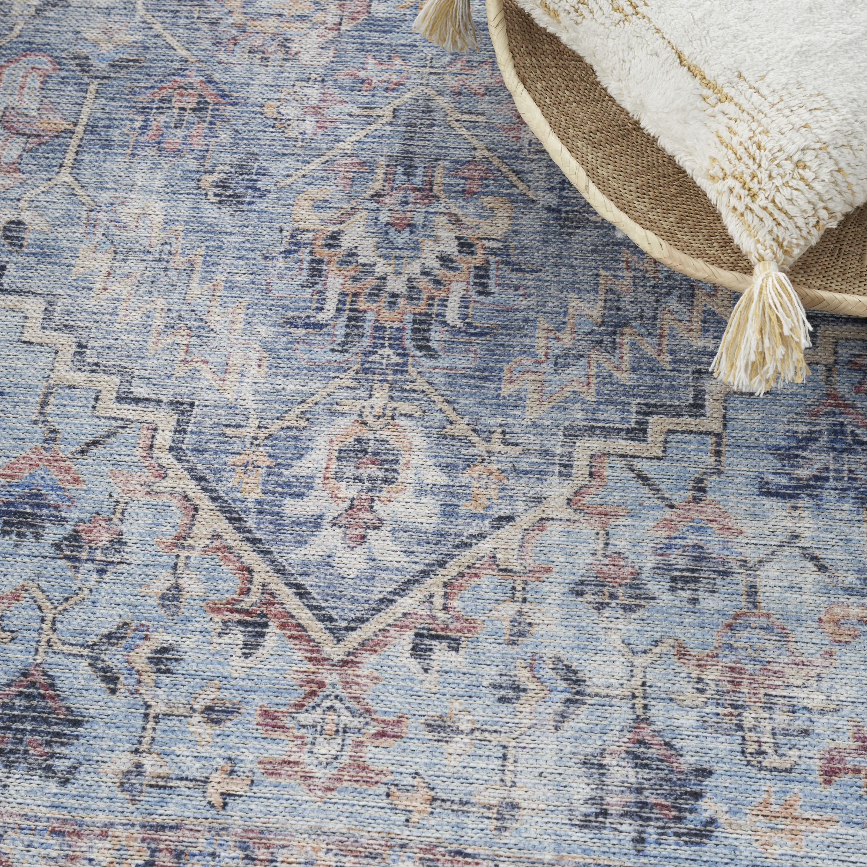 Nourison New Concept Washables 6' x 9' Light Grey Blue Vintage Indoor Rug