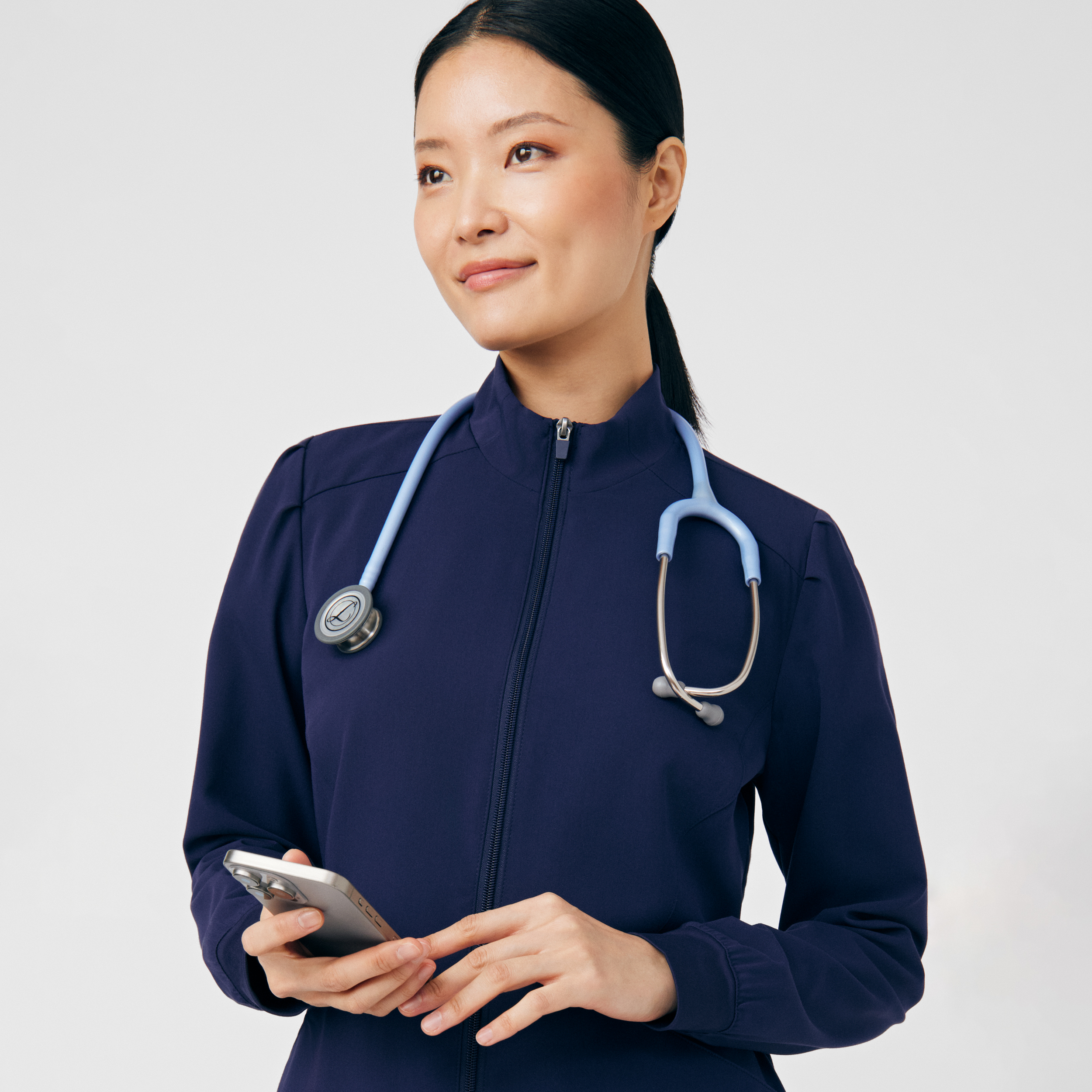 White Cross CRFT WJ704 Women&#8216;s Moisture Wicking 2-Pocket Ultra-Soft Zipper Front Scrub Jacket with Hi-Lo Hemline-White Cross