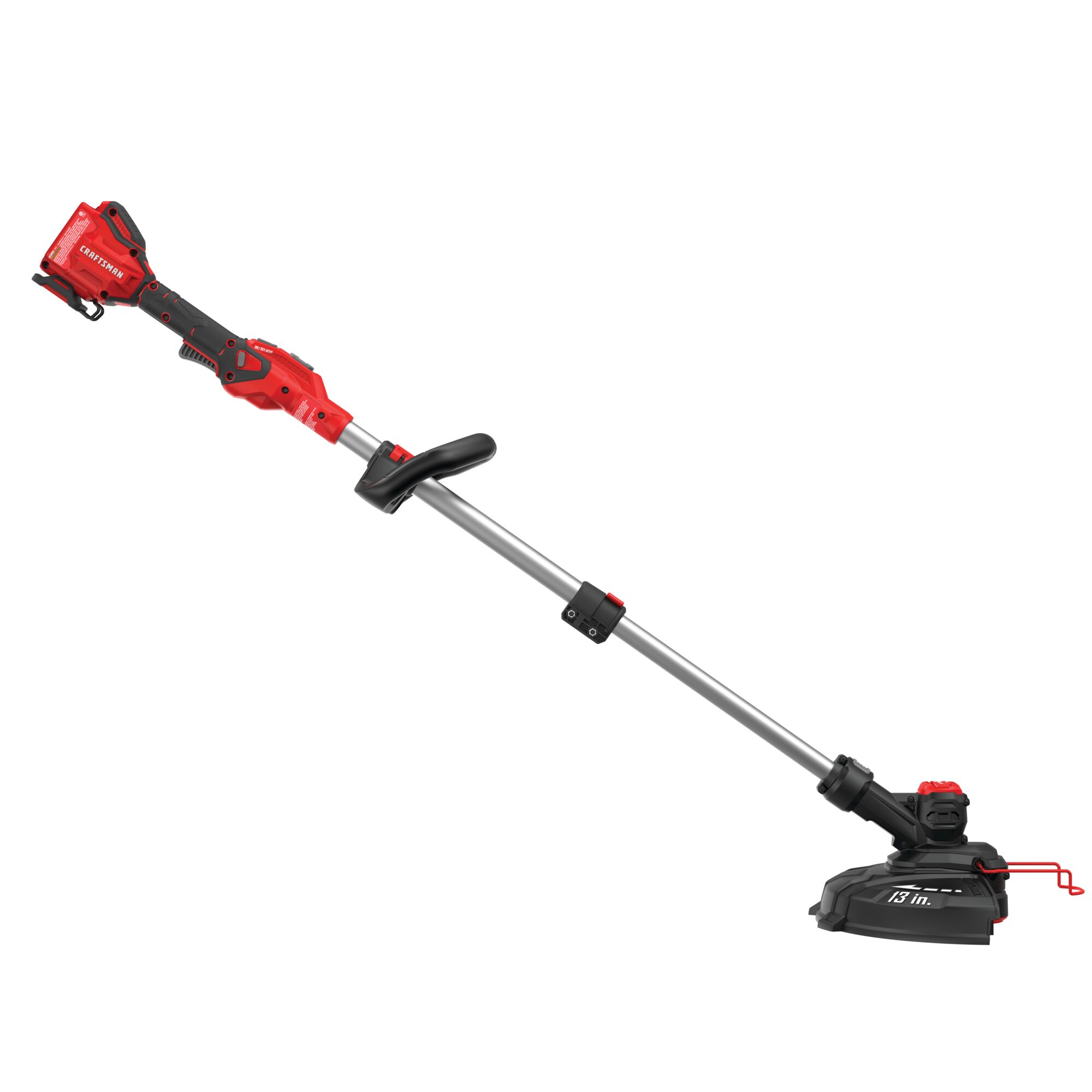 Right profile of 20 volt cordless 13 inch weedwacker string trimmer edger with push button feed.