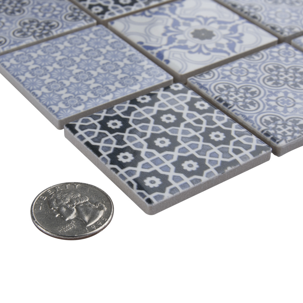 Sample – Classico 2″ Square Blue Porcelain Mosaic Tile