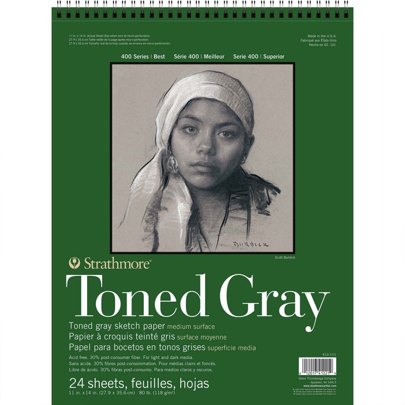 400 Series Sketch Paper Pad, Recycled, Toned Gray, Side Wire Binding, 24 Sheet, 11x14 inch, 1 Count