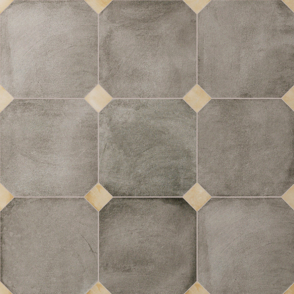 Laverton Octagon Grafito with Taco Beige 7-7/8 in. x 7-7/8 in. Porcelain Floor and Wall Tile