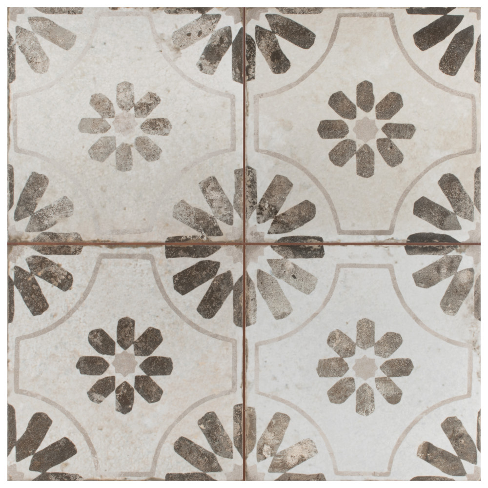 Kings Blume Nero 17-5/8 in. x 17-5/8 in. Ceramic Floor and Wall Tile