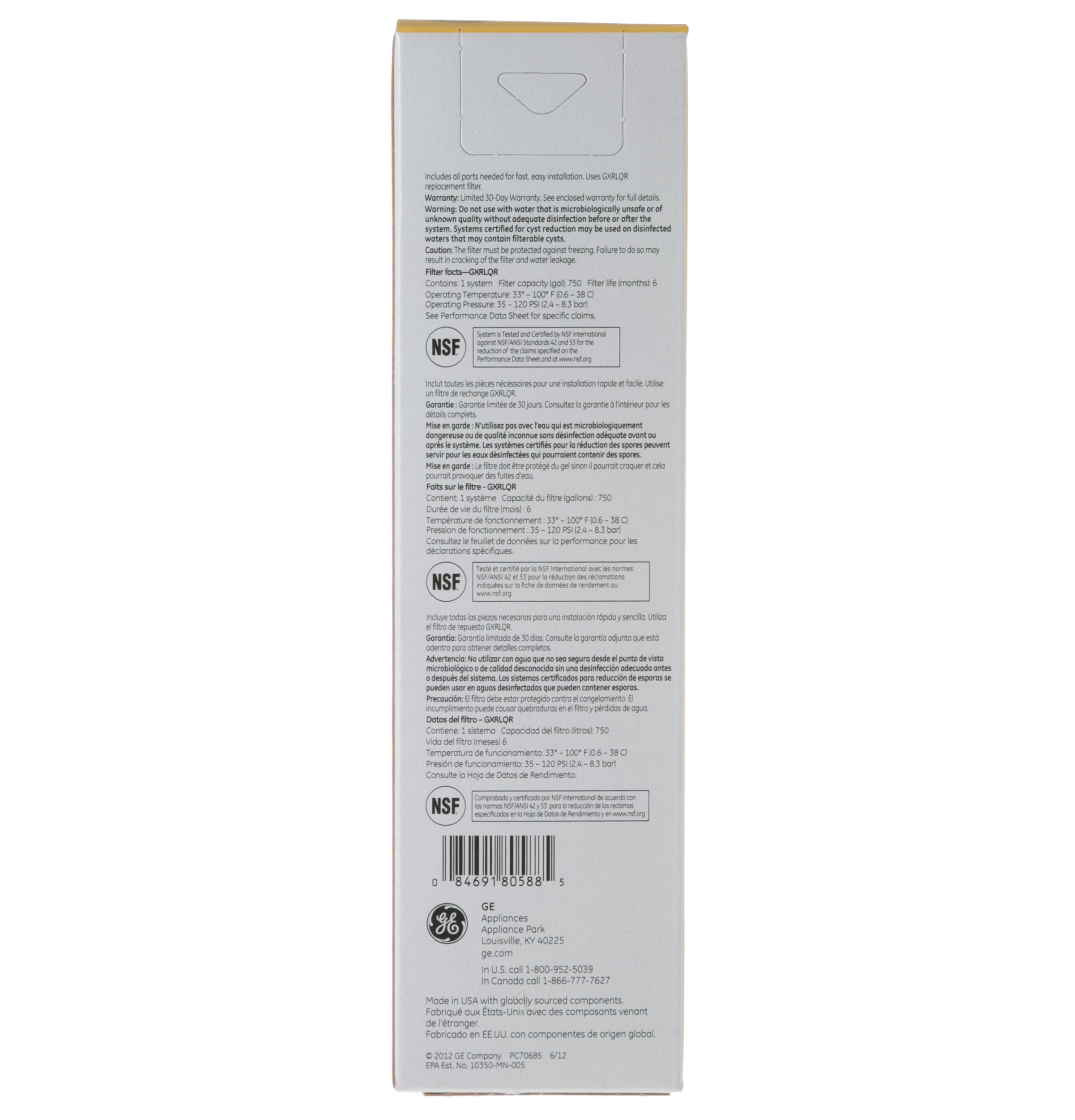IN-LINE WATER FILTRATION SYSTEM, FOR REFRIGERATORS OR ICEMAKERS — Model #: GXRLQ IN-LINE WATER FILTRATION SYSTEM, FOR REFRIGERATORS OR ICEMAKERS — Model #: GXRLQ