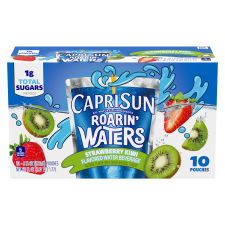 Capri Sun Roarin' Waters Strawberry Kiwi Surf Naturally Flavored Water Beverage, 10 ct Box, 6 fl oz Drink Pouches
