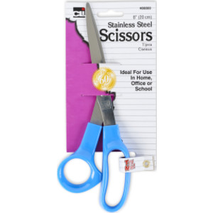 Stainless Steel Scissors with Molded Plastic Handle, 8" Straight, Blue