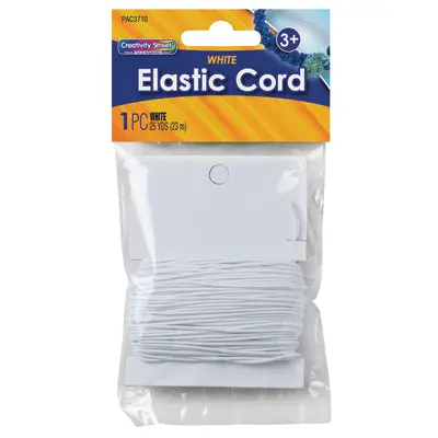 Creativity Street Elastic Cord, White, 1.2 mm, 25 Yards