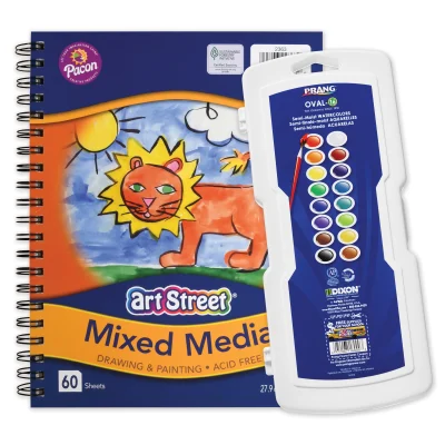 Prang Watercolor Mixed Media Journal and Oval Pan Watercolor Set Art Bundle