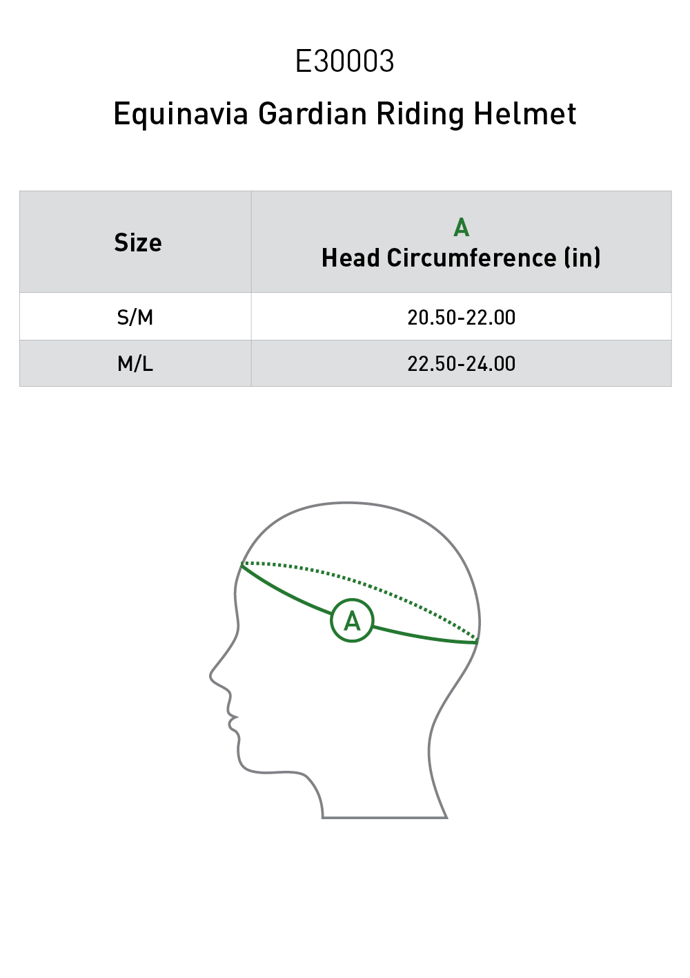 Size chart for Equinavia Gardian Riding Helmet - Black