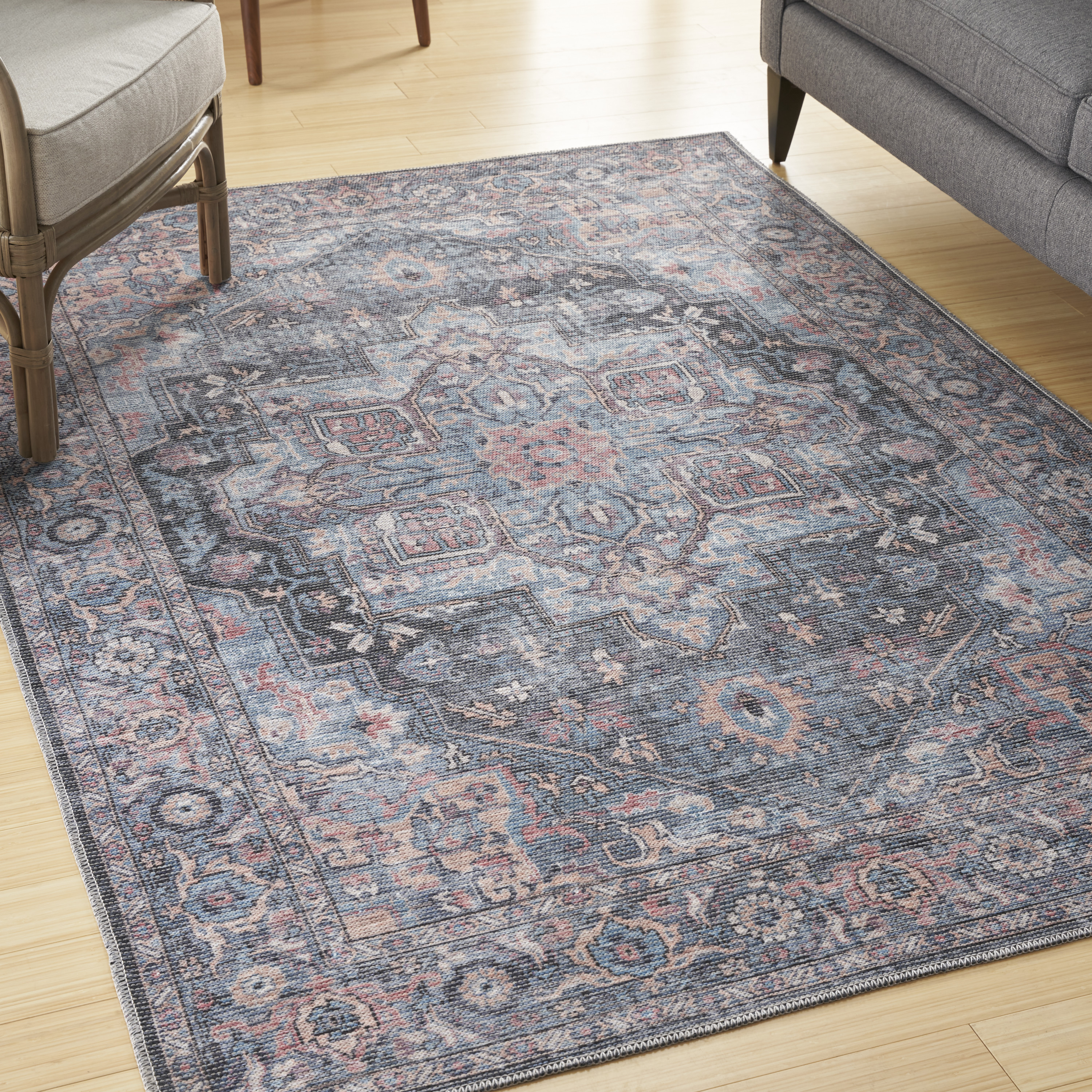Nourison New Concept Washables 5'3" x 7'3" Light Blue Multicolr Vintage Indoor Rug