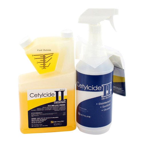 Cetylcide II® Hard Surface Disinfectant Concentrate, 32 oz (1 Quart) Tip-and-Pour Bottle with Quart Spray Bottle