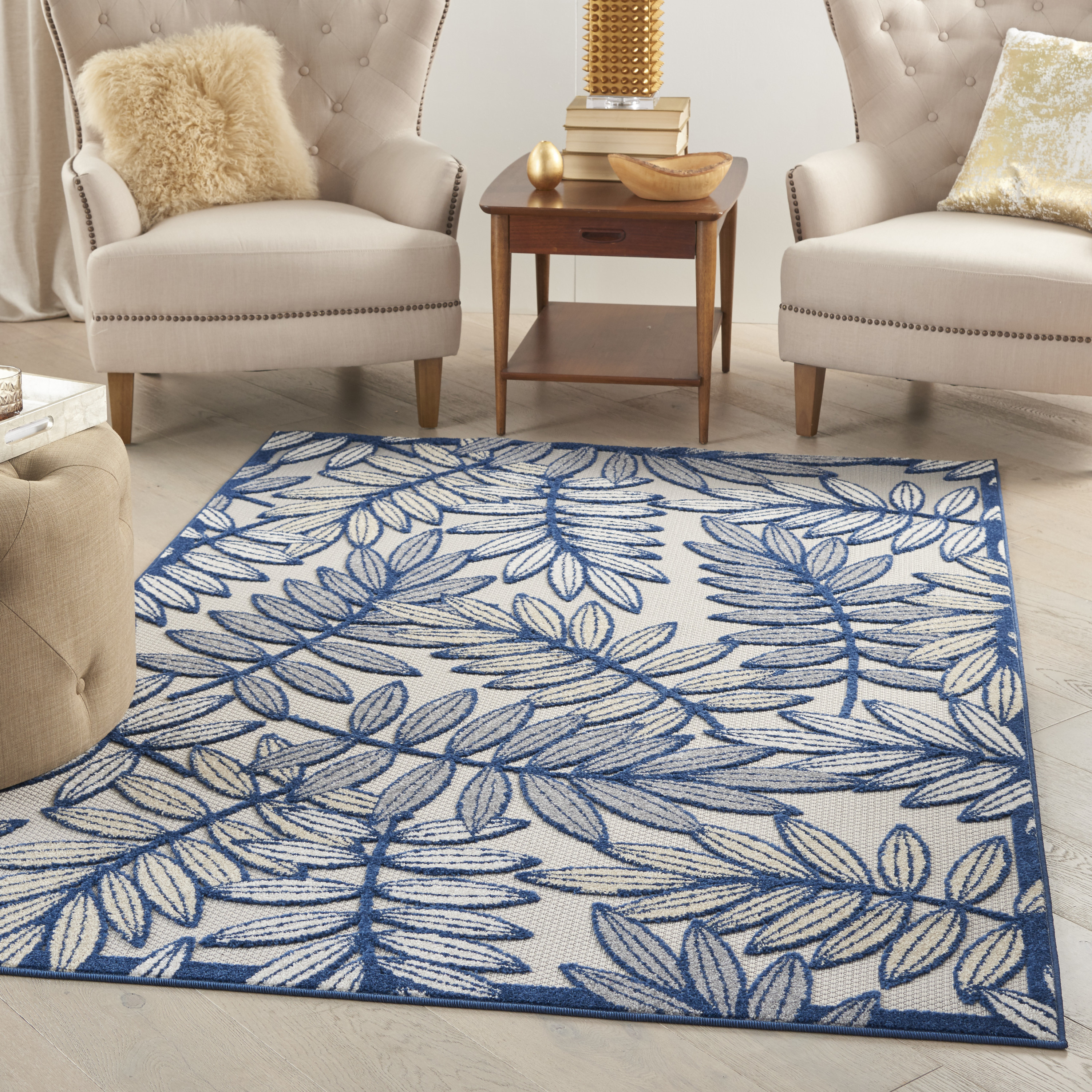 Nourison Aloha 6' x 9' Ivory Navy Tropical Rug