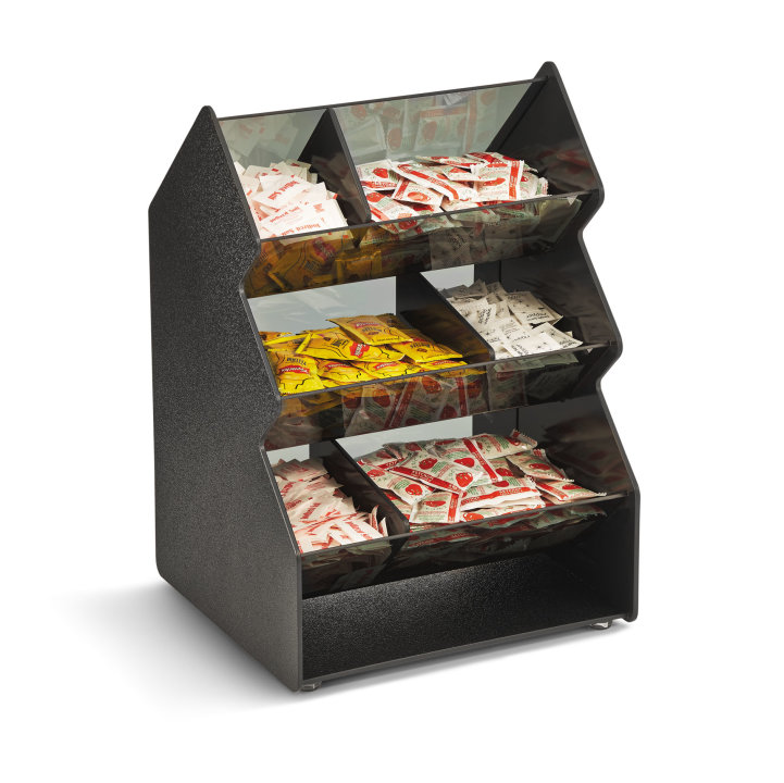 Six-compartment countertop packaged condiment organizer