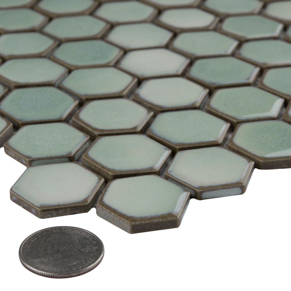 Hudson 1″ Hex Mint Green 11-7/8 in. x 13-1/4 in. Porcelain Mosaic Tile