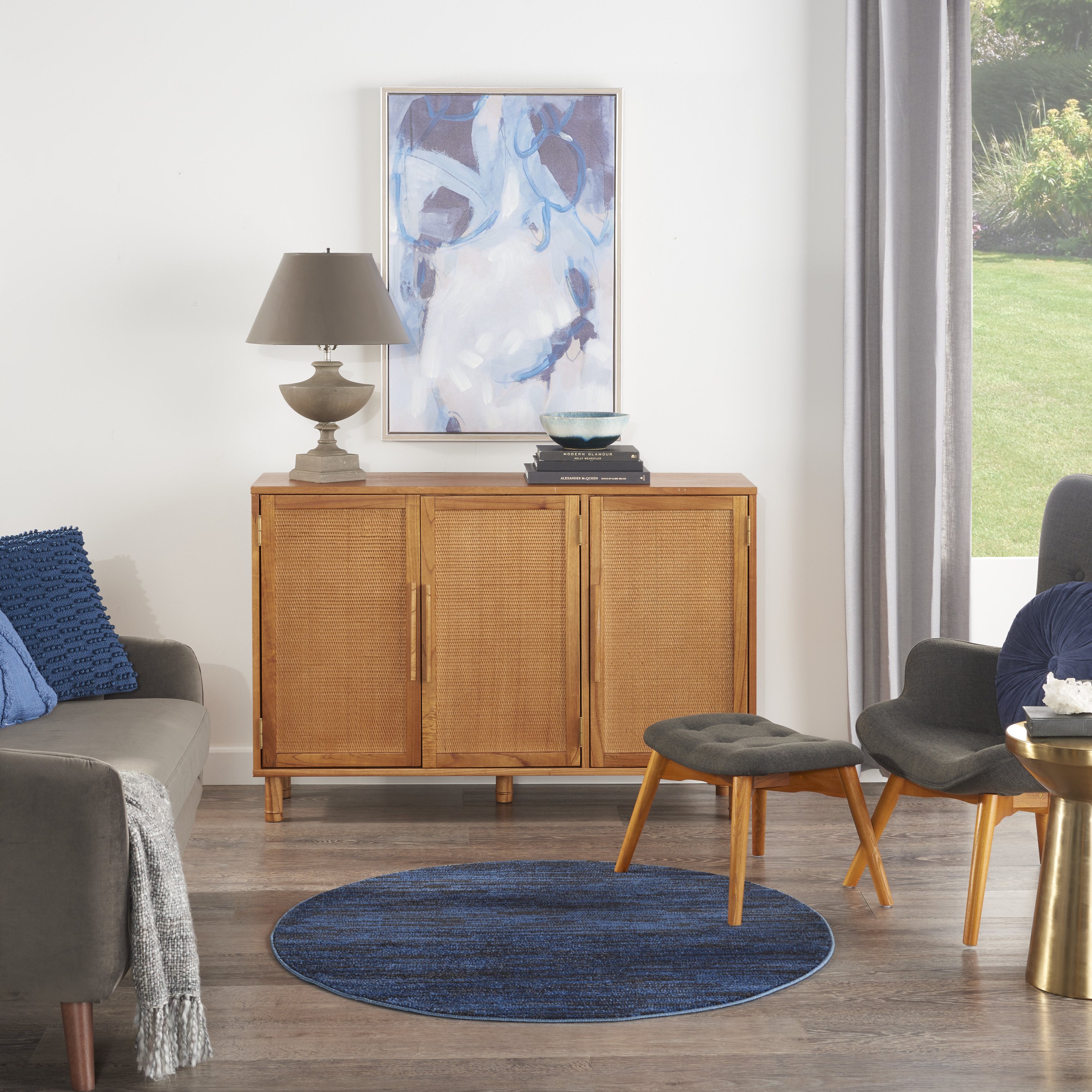 Nourison Nourison Essentials 4' x Round Midnight Blue Outdoor Rug