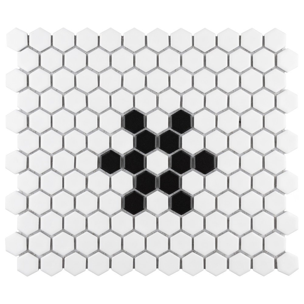 Metro 1″ Hex Matte White w/Snowflake 10-1/4 in. x 11-7/8 in. Porcelain Mosaic Tile